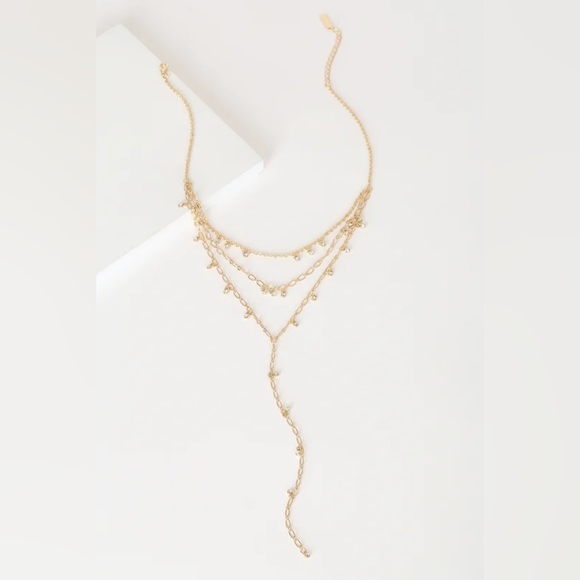 LuLus Gold Rhinestone Layered Necklace, NWOT fairycore delicate Ren faire - Picture 1 of 13